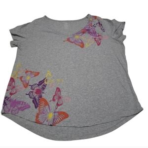 Gray Butterfly Print T-Shirt